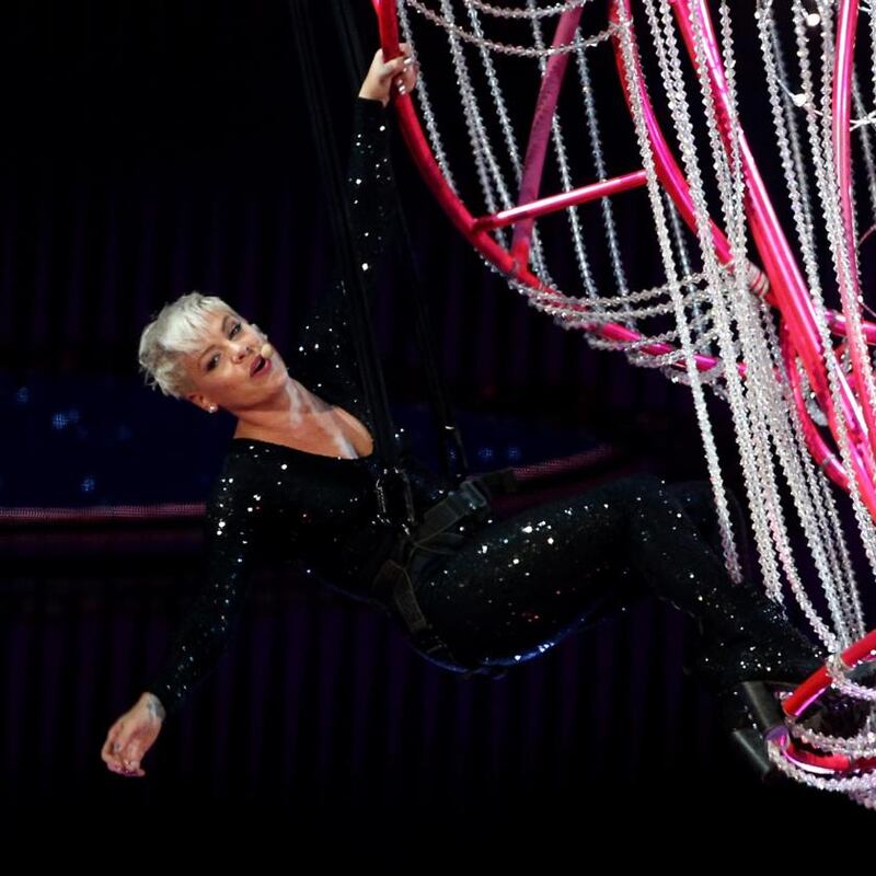 Singer Pink performs live on stage at Forsyth Barr Stadium in New Zealand during her Beautiful Trauma tour. Photograph: Dianne Manson/Getty Images
