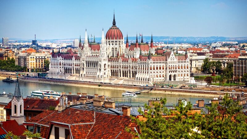 The Hungarian Parliament Building (Hungarian: Országház) on the bank of the Danube, Budapest. View from the Castle Hill.