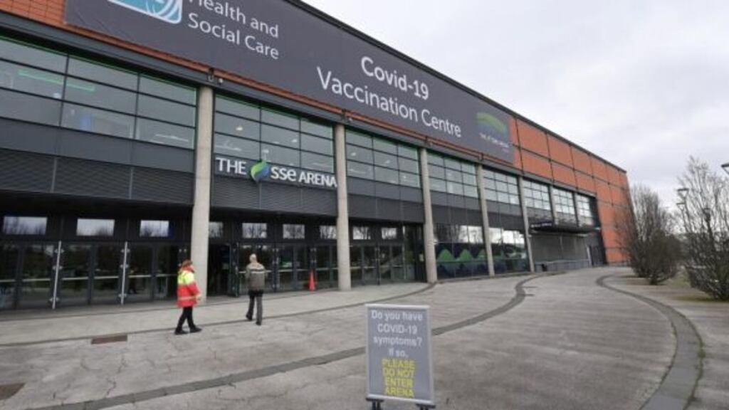 Northern Ireland’s largest vaccination centre at the Odyssey SSE Arena. As the seven regional centres close for first doses, pharmacies are expanding their programme. File photograph: Getty