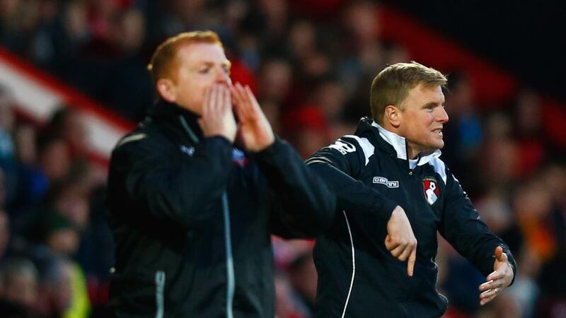 Neil Lennon and Eddie Howe during their time with Bolton Wanderers and Bournemouth respectively in  2015. Photograph: Clive Rose/Getty Images