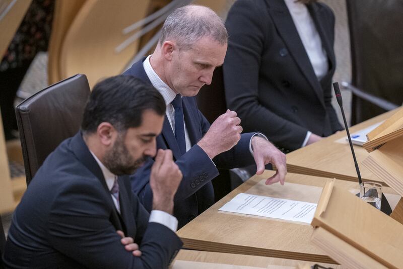 Health secretary Michael Matheson with Humza Yousaf. On the roaming bill, Yousaf says Matheson 'should have handled the situation better'.  Photograph: Robert Perry/PA Wire