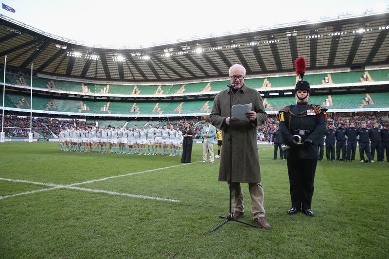 Eddie Butler, a former Cambridge Blue, speaks before the Varsity match at Twickenham in 2014. Photograph: David Rogers/Getty Images
