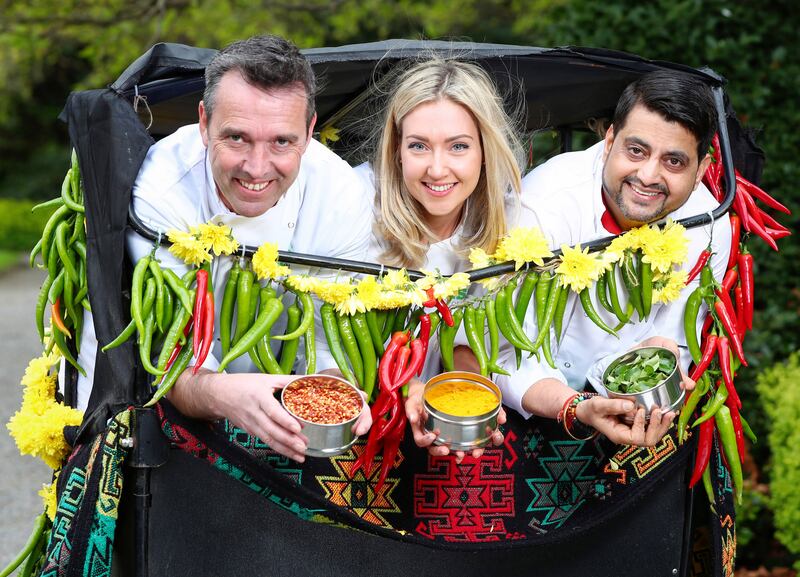 Sunil Ghai, head chef at Pickle, pictured far right alongside Kevin Dundon, owner of Dunbrody House, Aoife Noonan, executive pastry chef at Luna, promoting Taste of Dublin. Photograph: Marc O’Sullivan