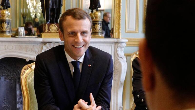 Powers of persuasion: Emmanuel Macron with Leo Varadkar in Paris in October. Photograph: Kamil Zihnioglu/AFP/Getty