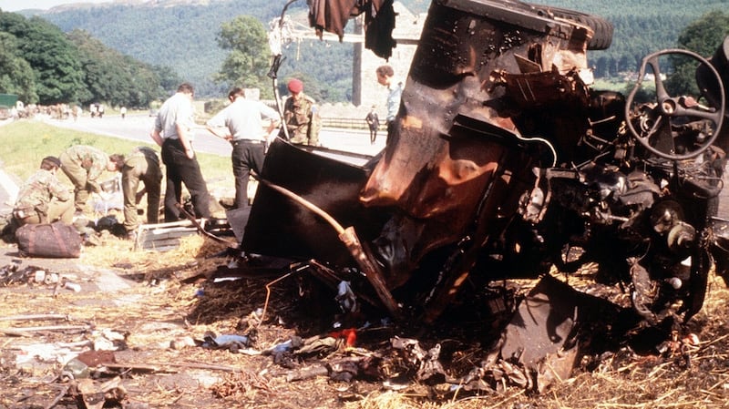Aftermath of the Warrenpoint explosion in August 1979. Photograph: Pacemaker, Belfast