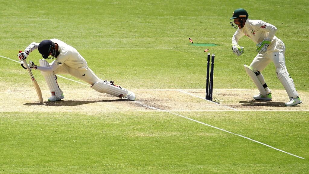 Moeen Ali is stumped by Tim Paine during day four of the opening Test. Photograph: Mark Kolbe/Getty