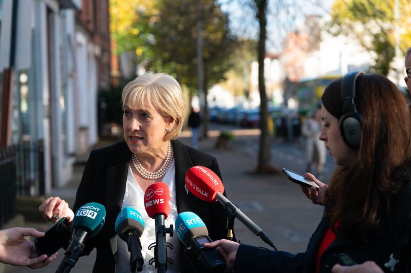 Fine Gael's Heather Humphreys speaks to the media during campaigning in Co Cork. Photograph: Noel Sweeney/PA Wire