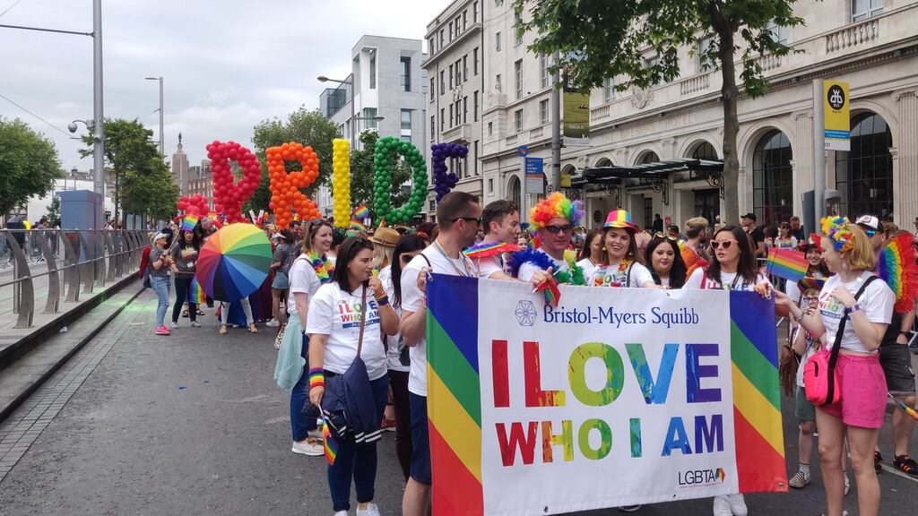 The Bristol-Myers Squibb team at the Dublin Pride parade: the company has been recognised as a best place to work by leading LGBT organisations.