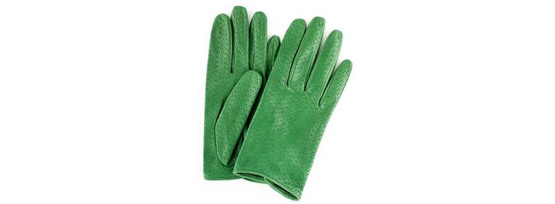 Green leather Sasha gloves by Paula Rowan ?90
