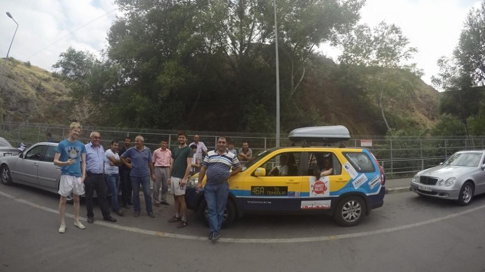 The men, all friends from Wesley College in Ballinteer, worked for a year to save money to buy the 2006 Honda CRV which they will now leave behind as a community vehicle in Mongolia. Photograph: 46A to Mongolia Facebook page