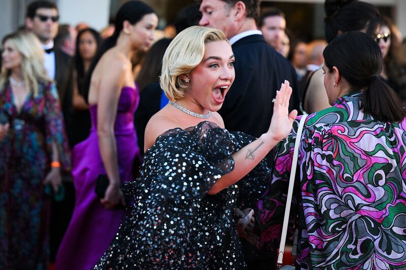 Florence Pugh arrives for the screening of the film Don't Worry Darling. Photograph: Tiziana Fabi/AFP via Getty Images