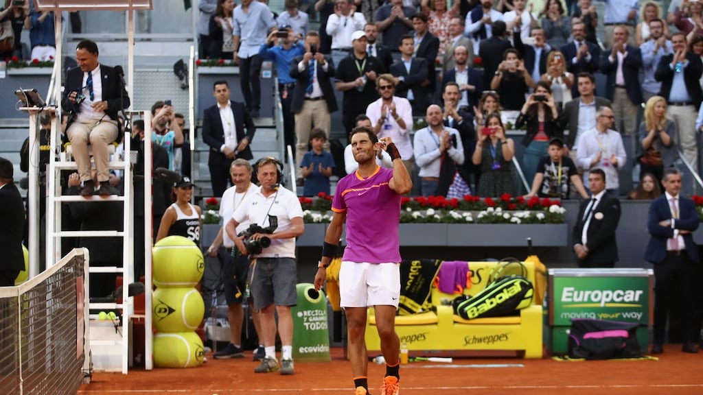 Rafa Nadal after winning the Madrid Open on Sunday. Photograph: Getty Images