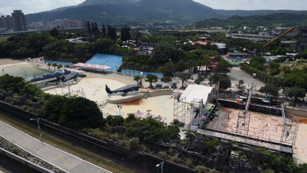 A general view of the stage area after an accidental explosion during a music concert at the Formosa Water Park in New Taipei City, Taiwan. Photograph: Sam Yeh/AFP/Getty Images