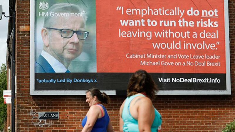 Posters put up in UK by anti-Brexit campaign group Led By Donkeys