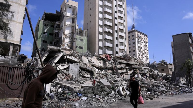 The rubble of a building after being bombed by Israeli army warplanes in the Gaza Strip. Photograph: Samar Abu Elouf/New York Times