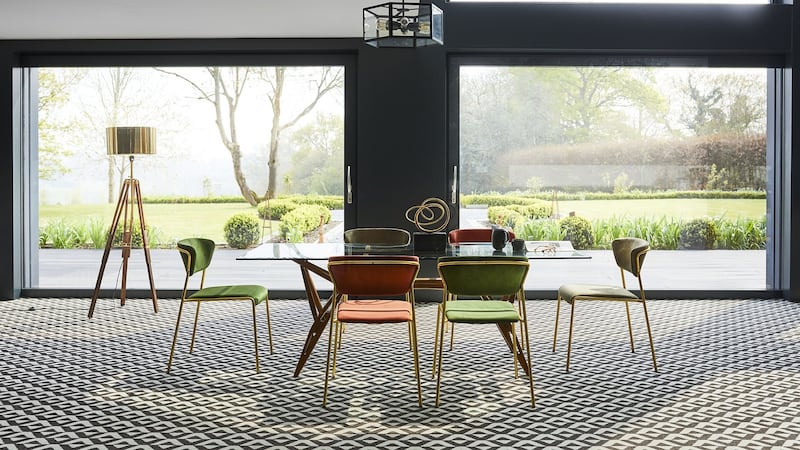 This Formations pattern by Carpetright is in  charcoal Geo. The 80 per cent wool twist is a collaboration between the carpet company and UK magazine House Beautiful.