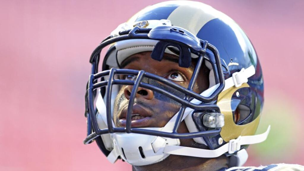 Michael Sam during pre-game workouts for the St Louis Rams in Miami. Photograph: Marc Serota/Getty Images