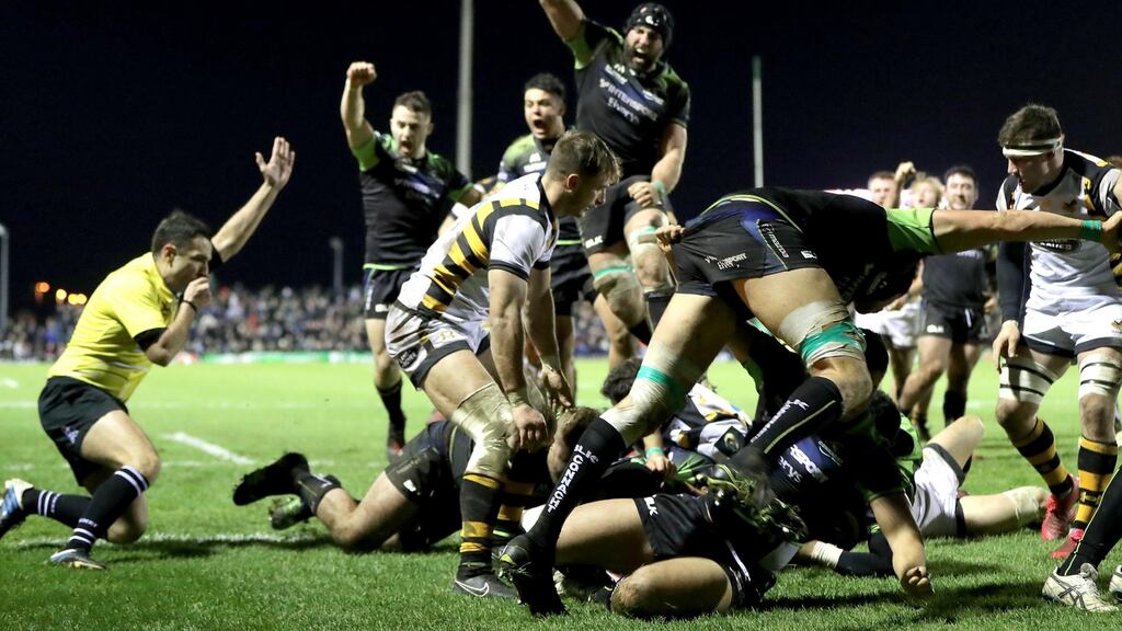 Naulia Dawai scores Connacht’s  late try in the Champions Cup game against Wasps at The Sportsground in Galway. Photograph:  Morgan Tracy/Inpho