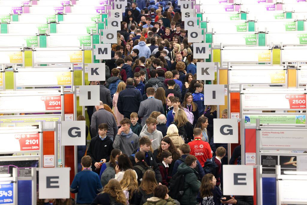 Crowds at last year's BT Young Scientist & Technology Exhibition at the RDS in Dublin. Photograph: Dara MacDónaill