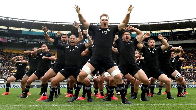 The All Blacks perform the haka ahead of Sunday morning’s Bledisloe Cup match against Australia at Sky Stadium. Photograph: Getty Images