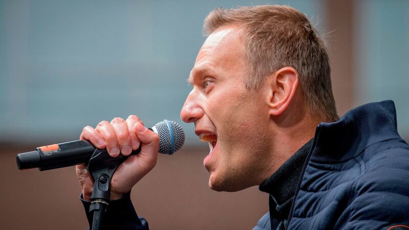 Russian opposition leader Alexei Navalny delivers a speech during a demonstration in Moscow last month. Photograph: Yuri Kadobnov/AFP via Getty Images