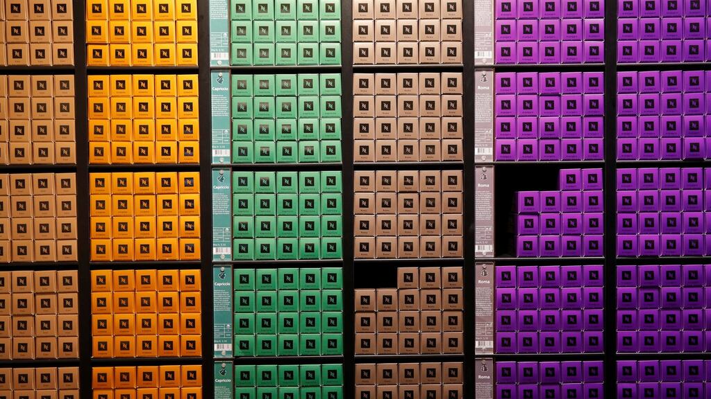 Boxes of Nespresso coffee are pictured in a shop at Nestlé headquarters in Vevey, Switzerland,on Thursday. Photograph: Denis Balibouse/Reuters
