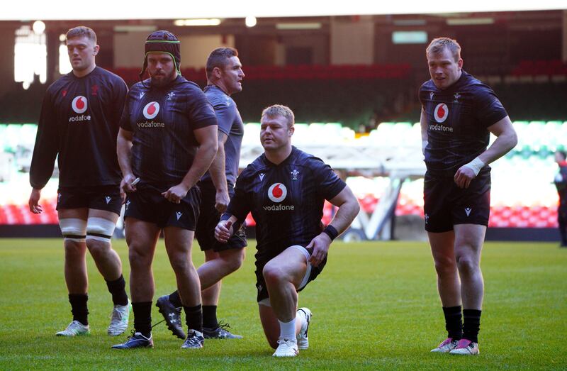 Wales' Dewi Lake (centre) during a training session at the Principality Stadium. Photograph: Ben Birchall/PA Wire