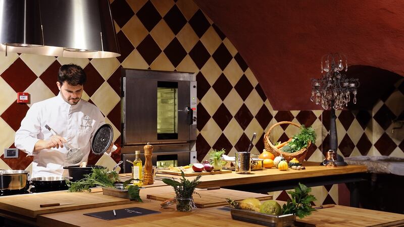 Head chef Anthony Bonnet in La Petit Loge, the cookery demonstration kitchen where guests can attend classes.