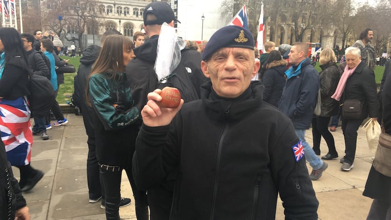 Nigel Marcham, “the Little Veteran”, is an activist affiliated with Never Surrender, a group that objects to trying veterans for crimes in service. Photograph: Patrick Freyne
