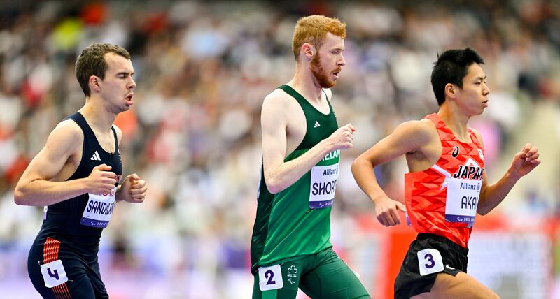 Aaron Shorten during the T20 1,500m final at the Paralympics. Photograph: Sportsfile