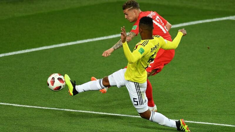 England’s Kieran Trippier gets a cross in against Colombia. Photograph: Getty Images