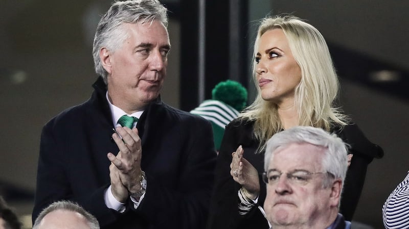 New FAI executive vice president John Delaney was in the stands with Emma English. Photo: Morgan Treacy/Inpho