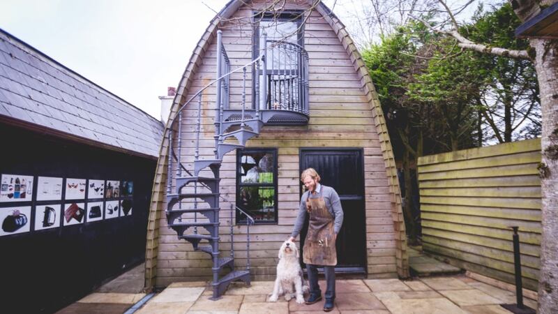 Garvan de Bruir outside one of the self-builds that make up his studio-home in Kildare. Photograph: Declan Devlin