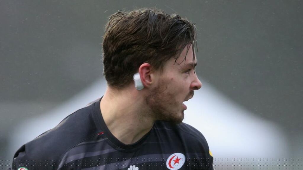 Ben Ransom of Saracens wears an impact sensor behind his ear to help determine the effects of possible concussion during the Aviva Premiership match between Saracens and London Irish at Allianz Park on Saturday.  Photograph:  David Rogers/Getty Images
