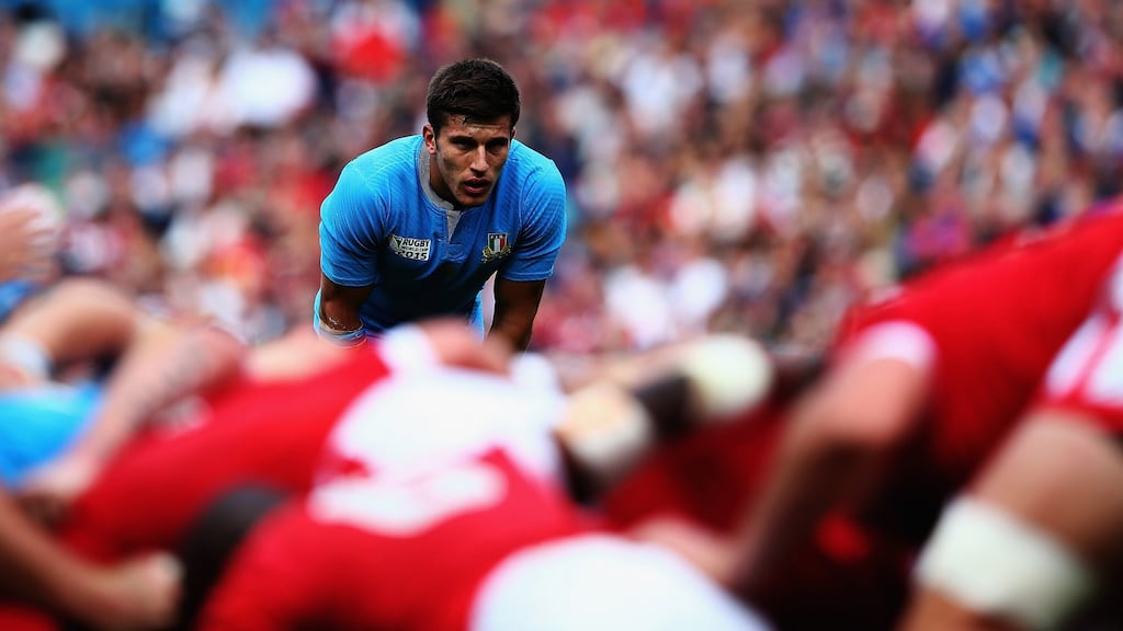 Italy’s outhalf and place-kicker Tommaso Allan. Photograph: Matt Lewis/Getty Images)