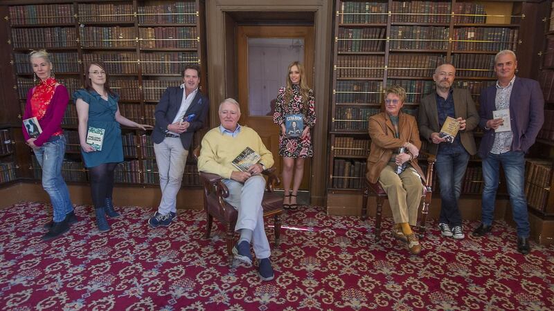 Mia Gallagher, left, at the Dublin Book Festival with Lisa McInerney, Diarmuid Gavin, Mike Murphy, Diana Bubici, Alan Amsby, Rick O’Shea and Dave Kenny. Photograph: Brenda Fitzsimons
