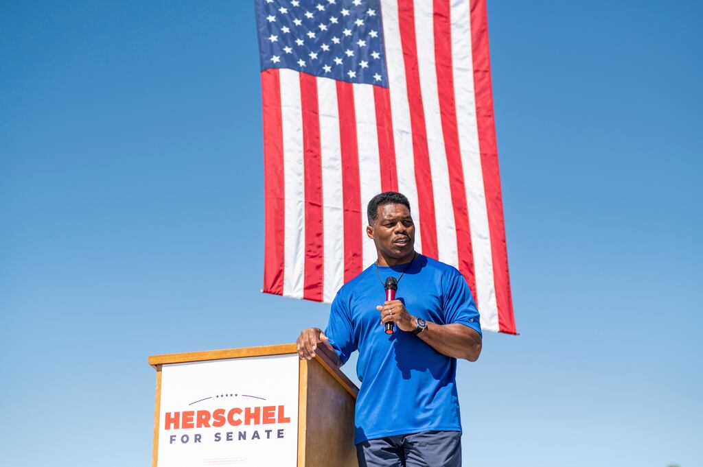 Herschel Walker, the Republican candidate for the US Senate in Georgia: Privately, some Republicans are mortified by his spiral, but they’re going to brazen it out for the win. Photograph: Nicole Buchanan/New York Times