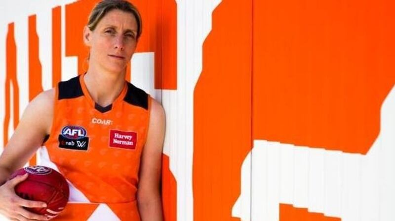 Cora Staunton in the colours of the GWS Giants’ AFLW team. Photograph: Supplied
