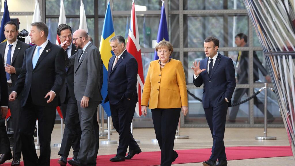 EU leaders arrive to pose for a family photo on March 22, 2019 in Brussels at the end of an EU summit: LUDOVIC MARIN/AFP/Getty Images