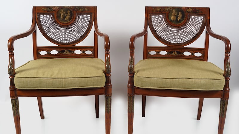 Pair of satinwood and painted salon chairs €1,500–€2,500