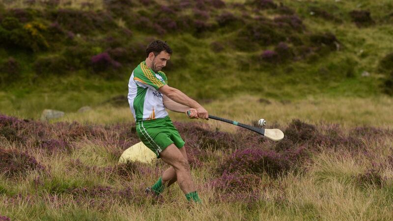 James McInerney of Clare hits the winning shot during the M Donnelly All-Ireland Poc Fada in the Annaverna Mountain, Ravensdale, Co Louth. Photograph by Piaras Ó Mídheach/Sportsfile