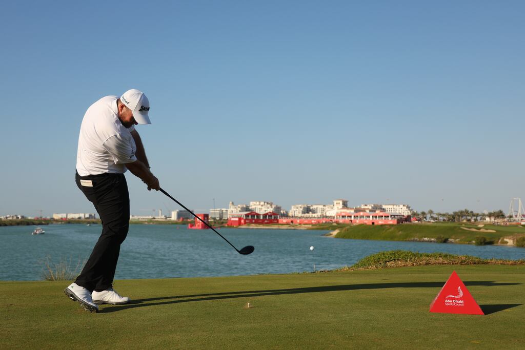 Shane Lowry of Ireland tees off on the 18th hole during day three of the Abu Dhabi HSBC Championship. Photograph: Andrew Redington/Getty
