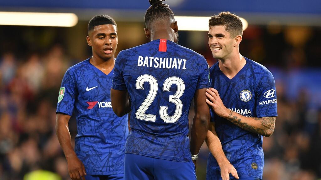 Chelsea’s Michy Batshuayi celebrates scoring his team’s seventh goal during the Carabao Cup win over Grimsby. Photo: Olly Greenwood/Getty Images