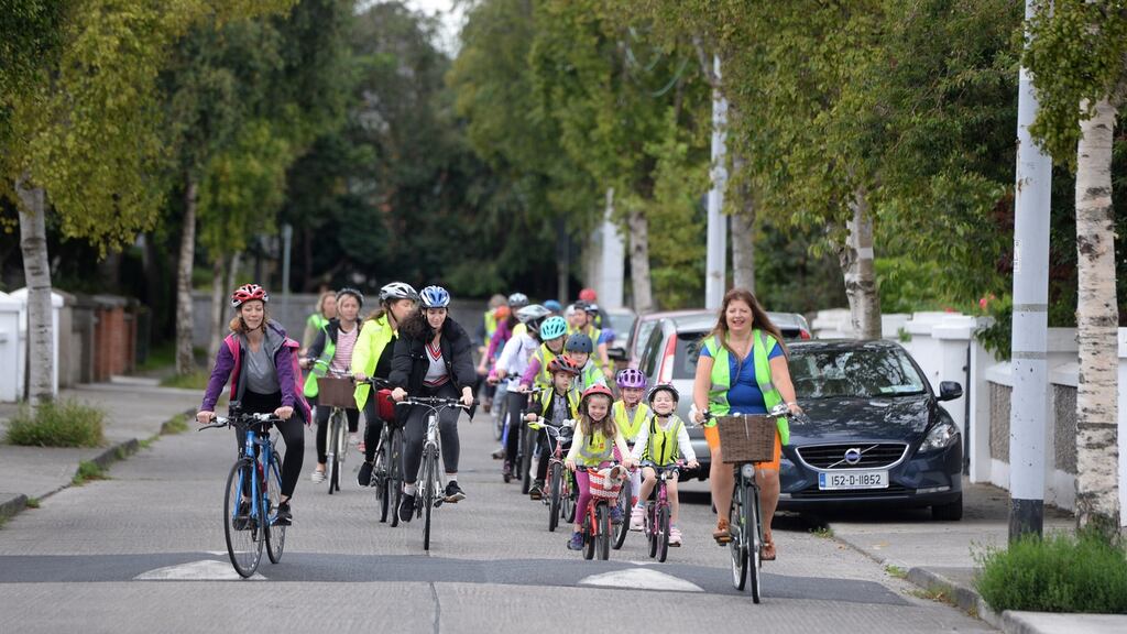 A trial run of a new Cycle Bus set up by parents and children as Dublin City Council supports initiative to make school gates safe, at Greenlanes National School, Clontarf, Dublin. Photograph: Dara Mac Dónaill
