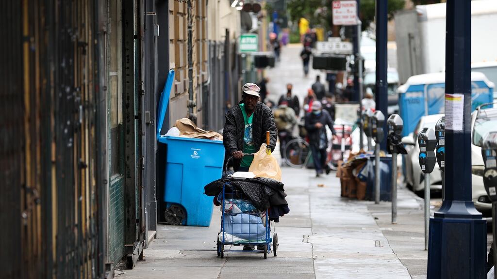 Homelessness in San Francisco: How a place so spoilt for assets became a byword for rough-sleeping and urban dysfunction is, for Republicans, obvious. It is the fruit of liberal governance. Photograph: Tayfun Coskun/Anadolu Agency via Getty Images