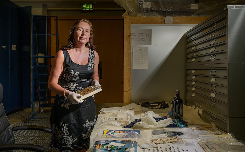 Clodagh Doyle, keeper of the Irish folklore collection at the National Museum of Ireland - Country Life, with a new collection of objects linked to the Covid-19 pandemic. Photograph: Michael McLaughlin