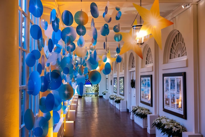 White House Christmas: the East Colonnade. Photograph: Jim Lo Scalzo/EPA