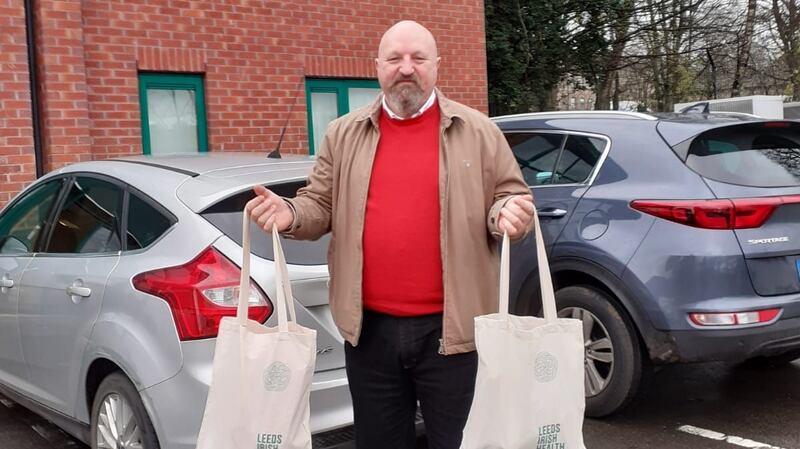 Ant Hanlon, Leeds Irish Health and Homes CEO, preparing to deliver “craic packs”