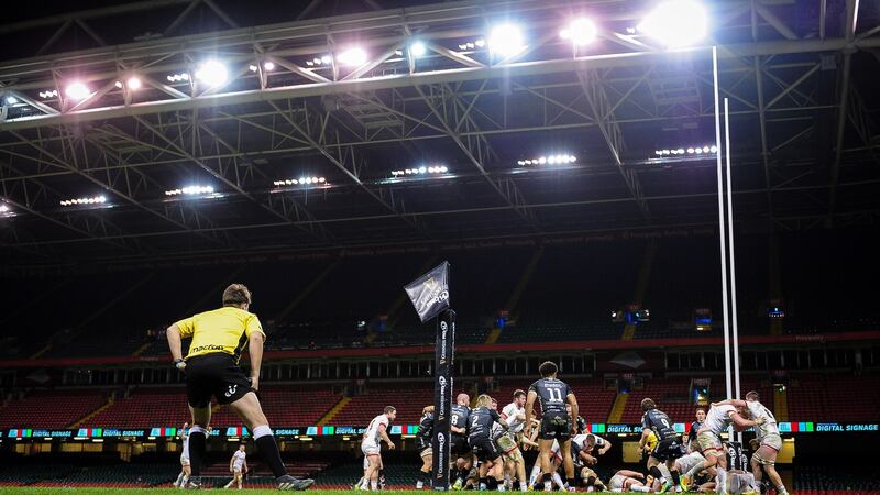 John Andrew scores a try for Ulster at the Principality Stadium. Photograph: Ryan Hiscott/Inpho