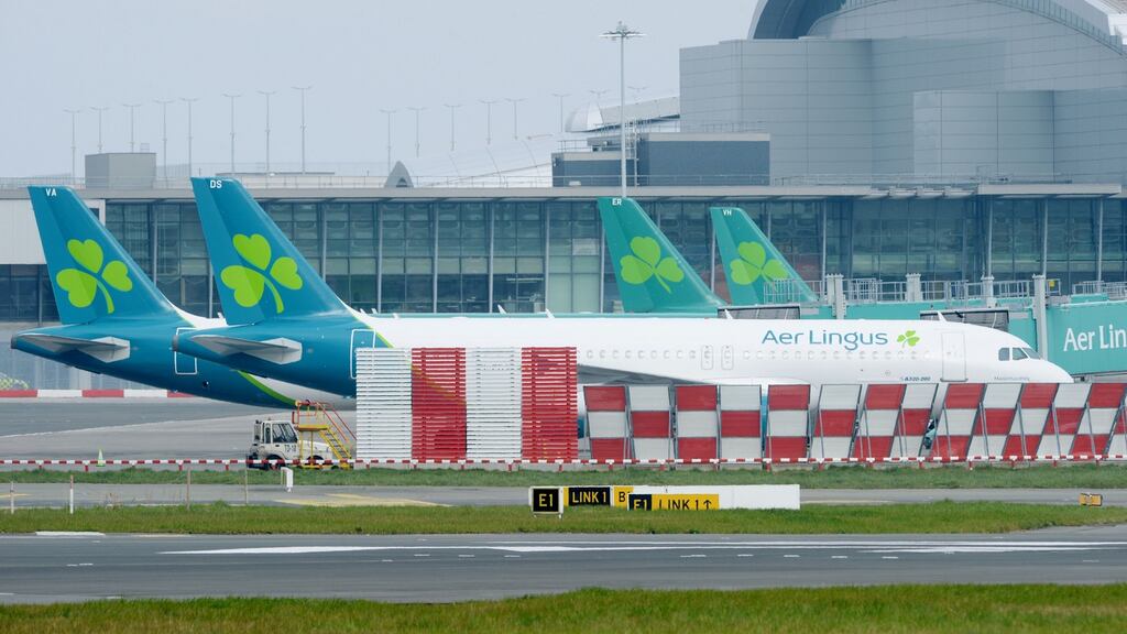 Aer Lingus planes lined up at Dublin Airport. Photograph: Alan Betson